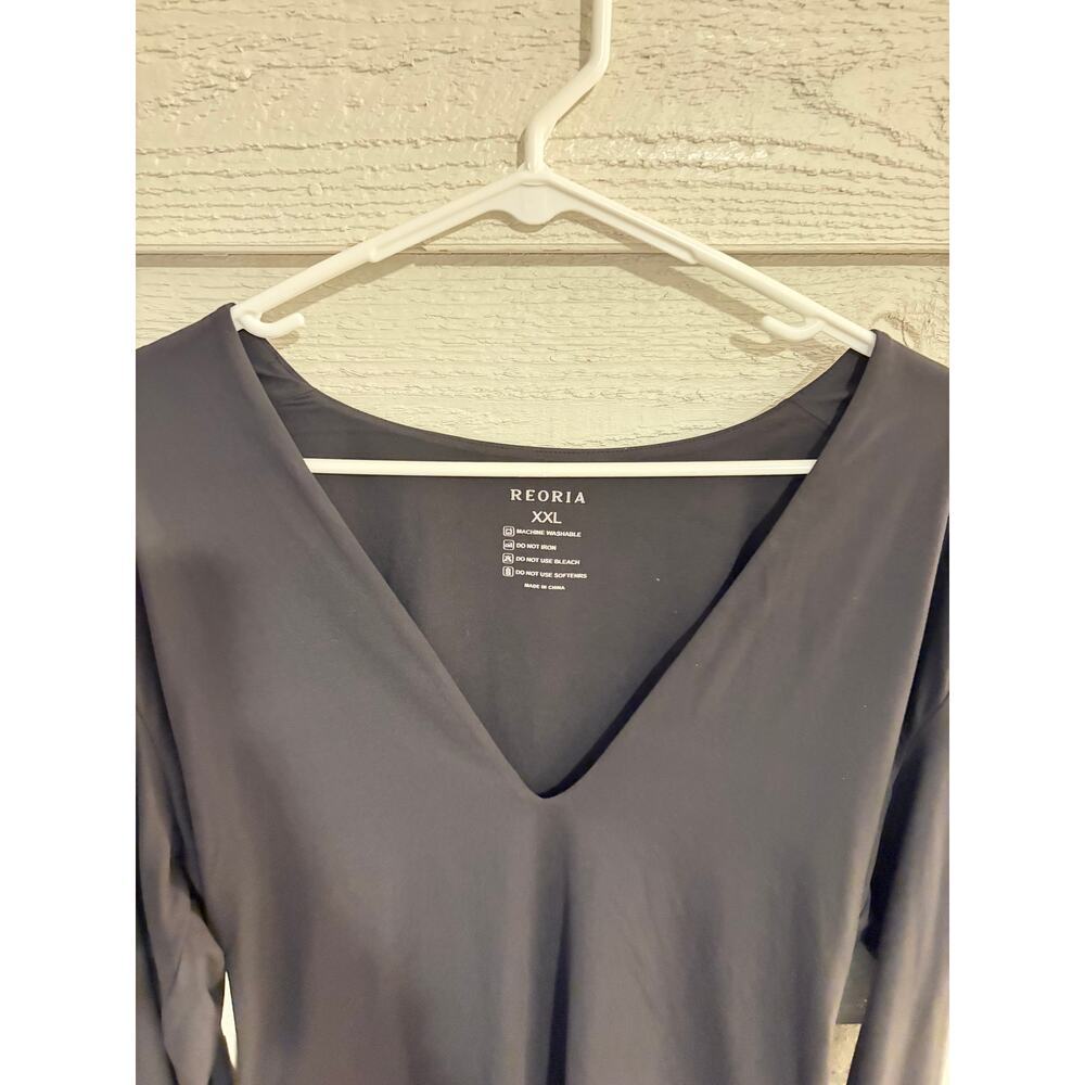 Reoria Black Long Sleeve Deep V-Neck Bodysuit XXL Stretchy Minimalist - Picture 5 of 7